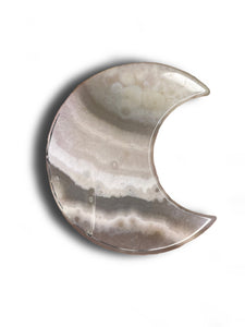 Banded lace agate crescent moon carving